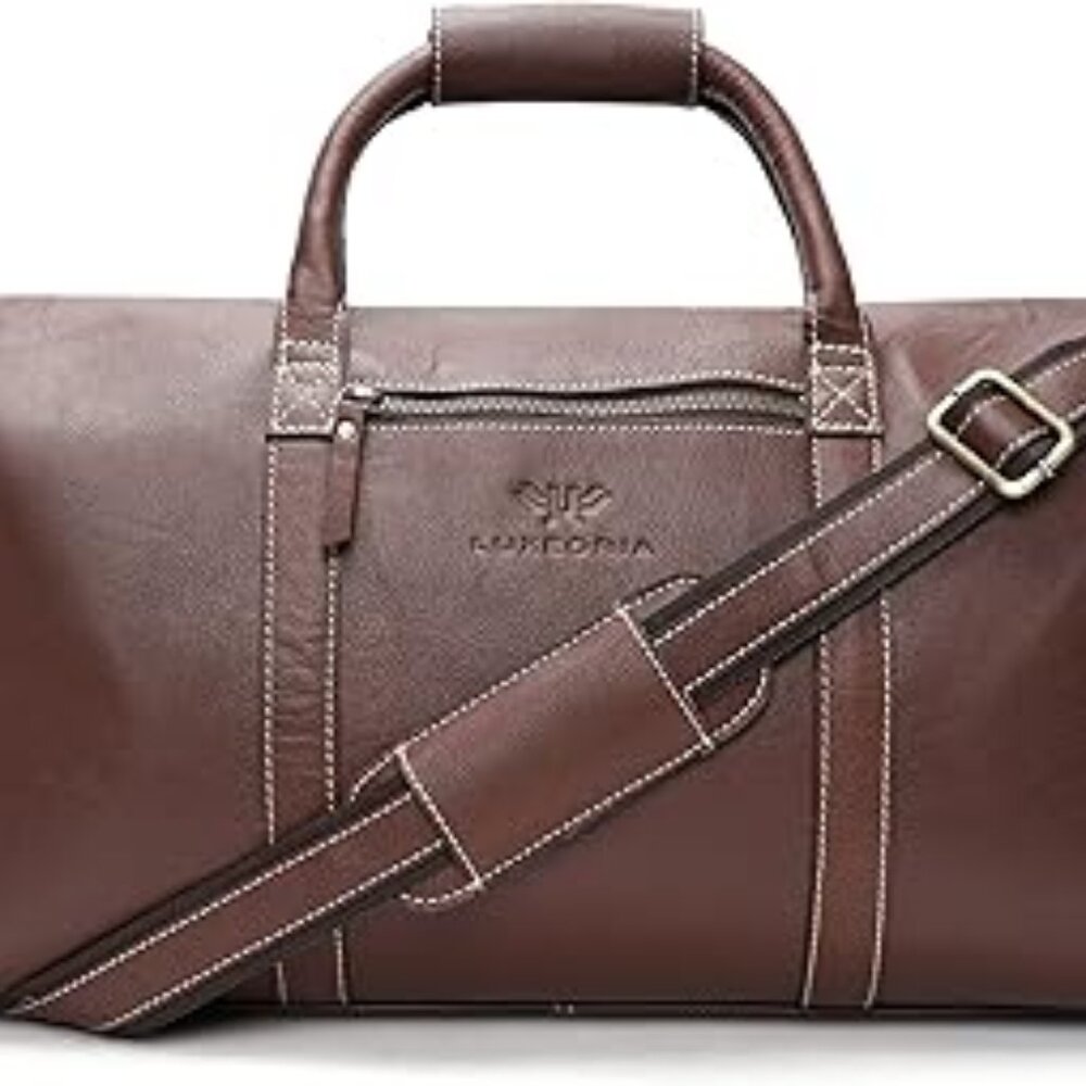 NWOT Luxeoria top grain leather luggage Handmade Duffel Bag in brown